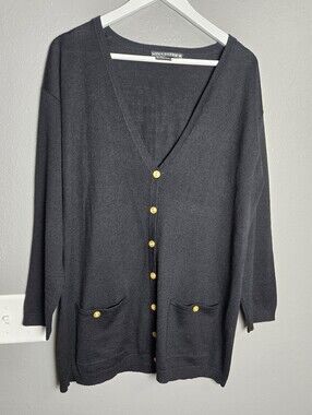 Nina Patrick Black Button-Front V-Neck Cardigan
